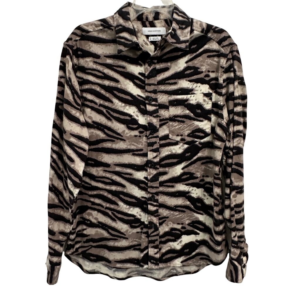 Urban Outfitters Tiger Zebra Stripe Flannel Button Up Shirt S Brown Indie Sleaze